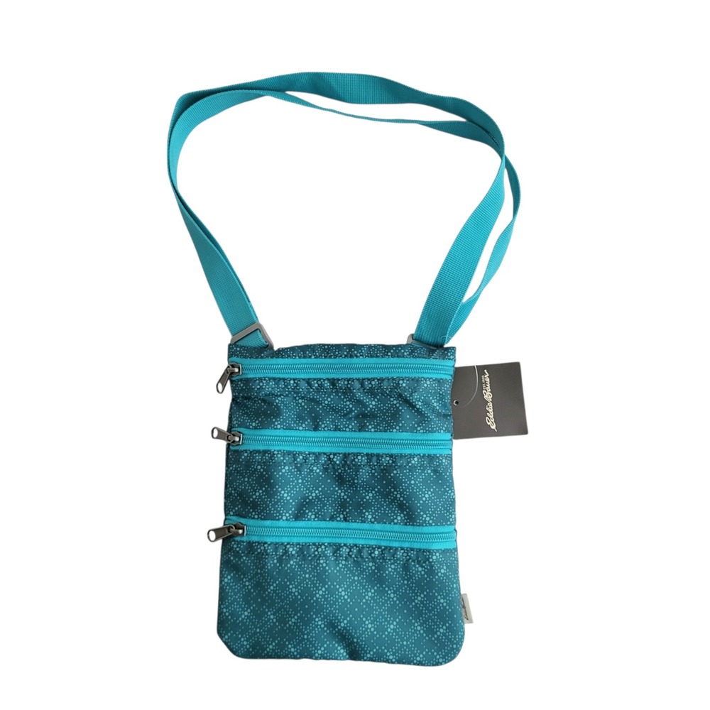 New Eddie Bauer‎ Crossbody Bag Mediterranean Teal Blue 3 Zip Nwt Women's Purse